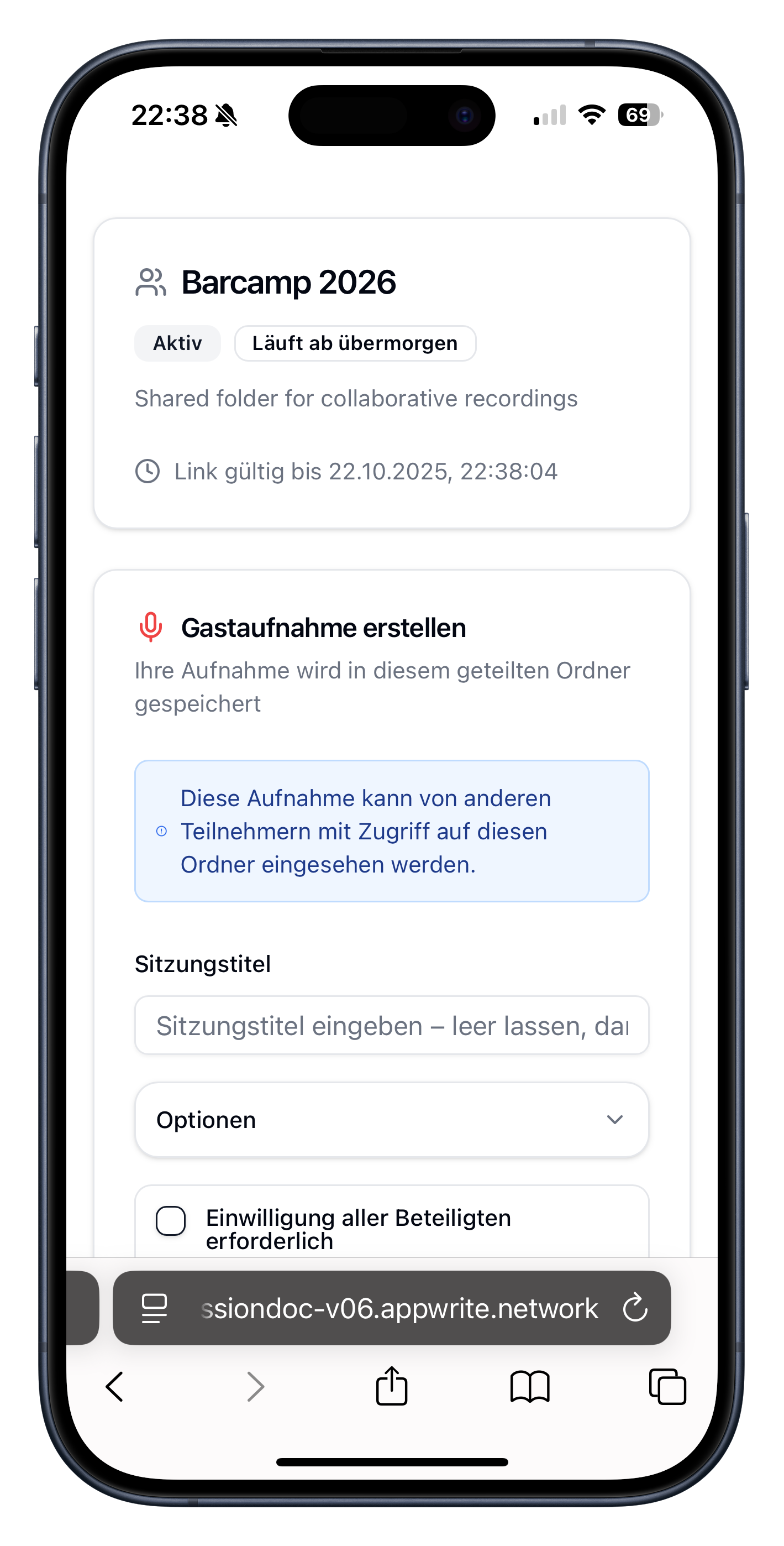 Gastlink für gemeinsame Aufnahmen